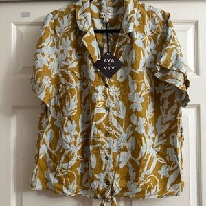 Ava & Viv Mustard and White Floral Blouse